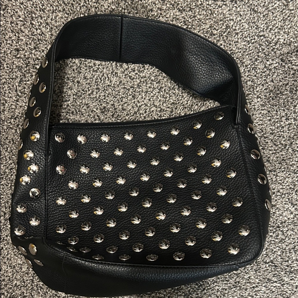 Studded Black Leather Shoulder Bag